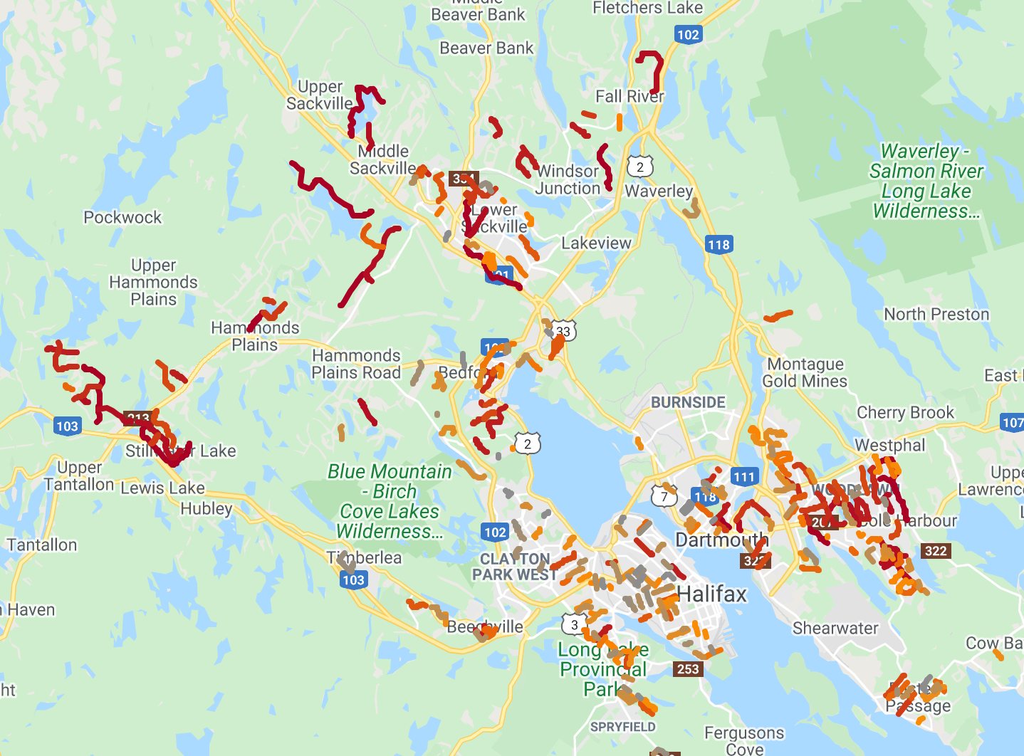 Map image showing completed map with traffic calming requests across Halifax