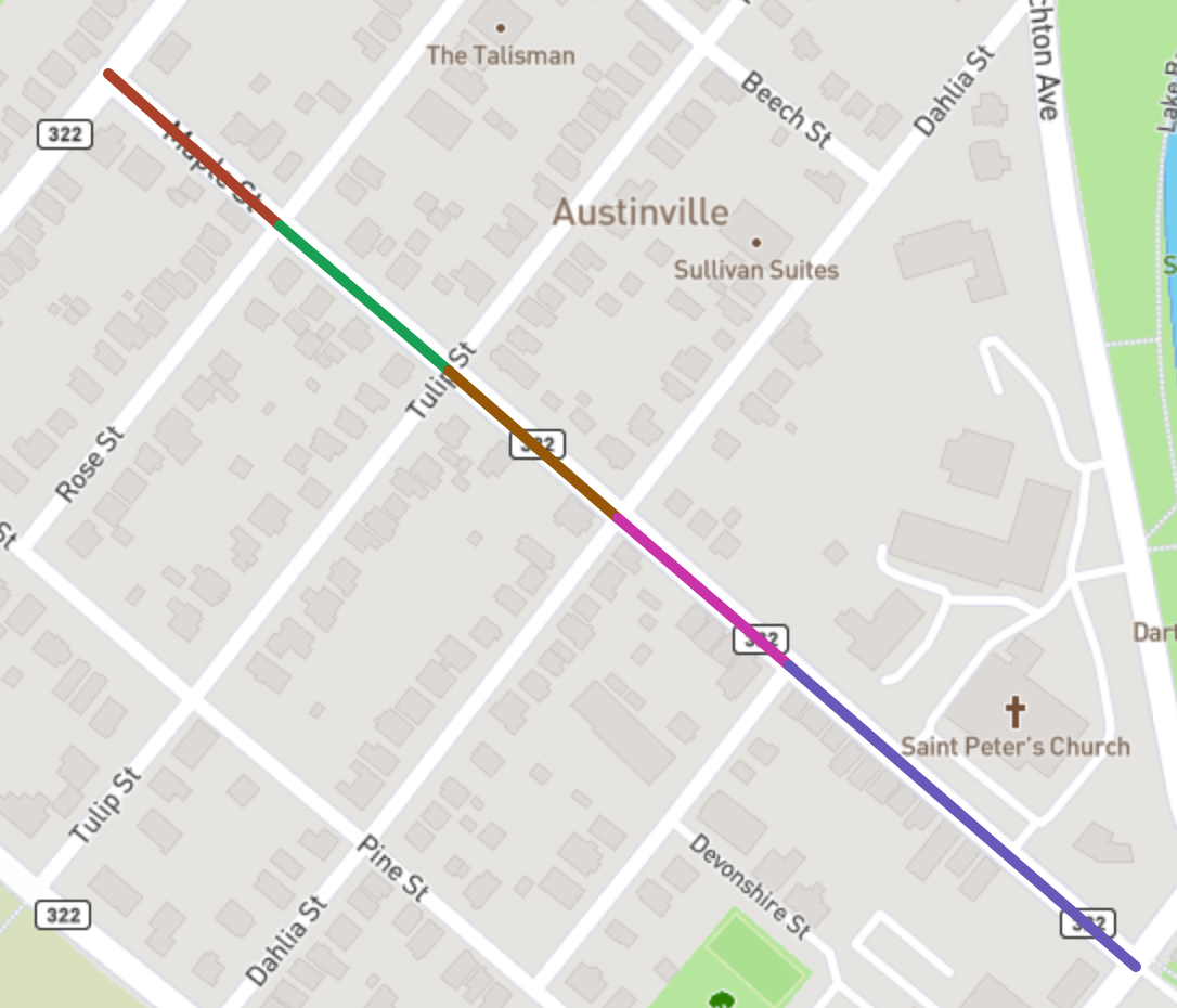 Map image showing line drawn along all segments of Maple St