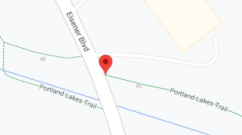 Map image showing Eisener Blvd intersecting with the Portland Lakes Trail